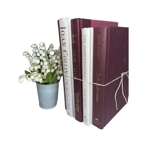 Vintage Hardcover Book Decor BURGUNDY+ WHITE Shelf Staging Props Home Decor - Picture 6 of 15